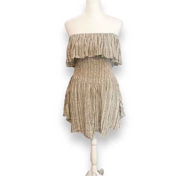 Anthropologie Promesa Size L Strapless Mini Dress Romper Ruching Cream Gray - Picture 13 of 13